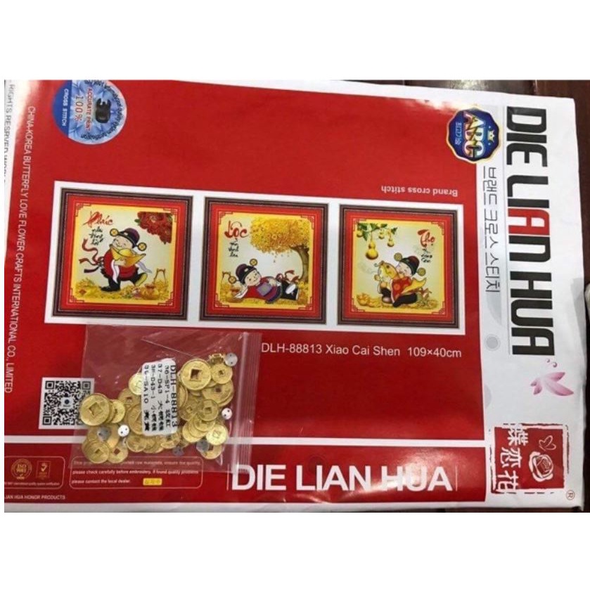 Tranh thêu chữ thập  Phúc Lộc Thọ 88813 , tranh đá  DF299 -135x50cm