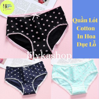 Quần Lót Nữ Cotton In Hoa Đục Lỗ Thoáng Mát Kháng Khuẩn Lilyka QL35