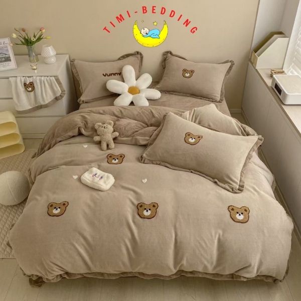 Bộ chăn ga gối nỉ nhung – Set chăn ga nỉ nhung mềm mại ấm áp 4 món - Timibedding