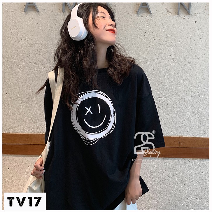 Áo Thun Tay Lỡ 2s Clothing Áo Phông Đen Unisex Nam Nữ Cotton Oversize Form Rộng Giá Rẻ In Hình Mặt Cười Drew ngầu TV17