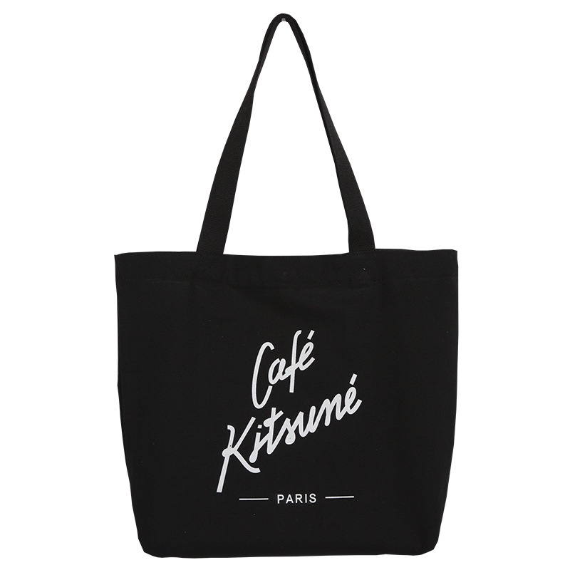 Túi Tote Vải Canvas Cafe kitsune Nữ phong cách Ulzzang Có Khóa Kéo chất liệu dày dặn