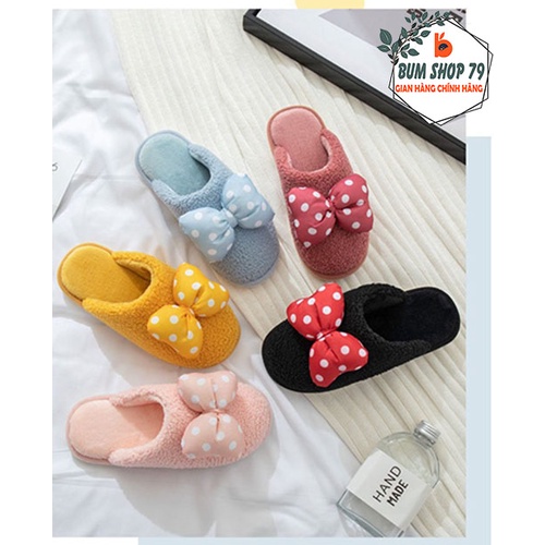 Dép bông đi trong nhà cho nam và nữ, Dép đi trong nhà mùa đông cute hình nơ