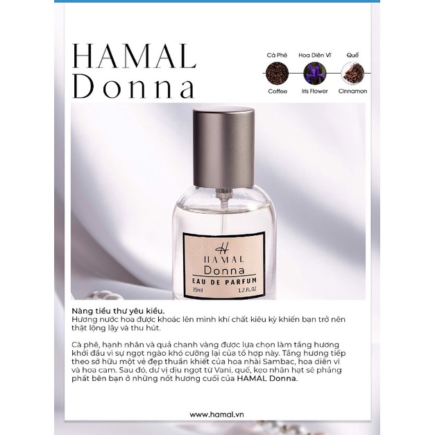 Nước hoa nữ thơm lâu Hamal Donna 35ml chính hãng tinh dầu nước hoa mini nữ sử dụng cho body nàng tiểu thư yêu kiều