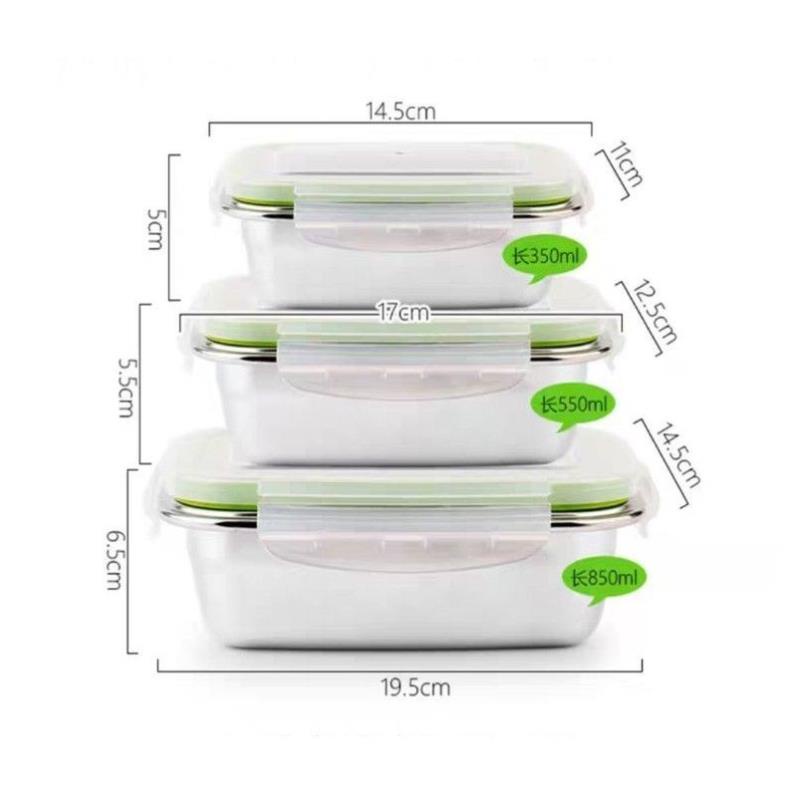 Bộ 3 Hộp đựng thực phẩm, hộp lạnh inox 304 chính hãng Hàn Quốc