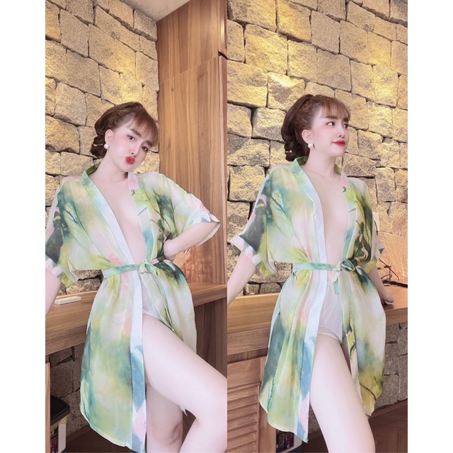 Áo Choàng Ngủ, Áo Choàng Voan Phối Satin Kèm Quần Cao Cấp . .