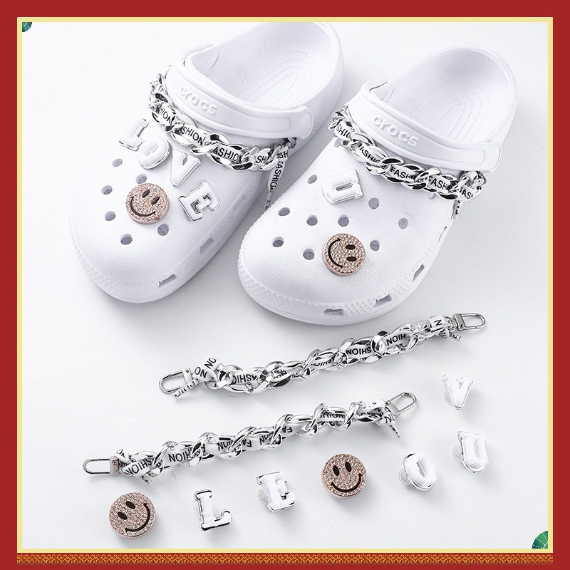 Set 9 Phụ Kiện Mặt Dây Giày Đính Đá Hình Mặt Cười Dễ Thương Có Thể Tháo Rời