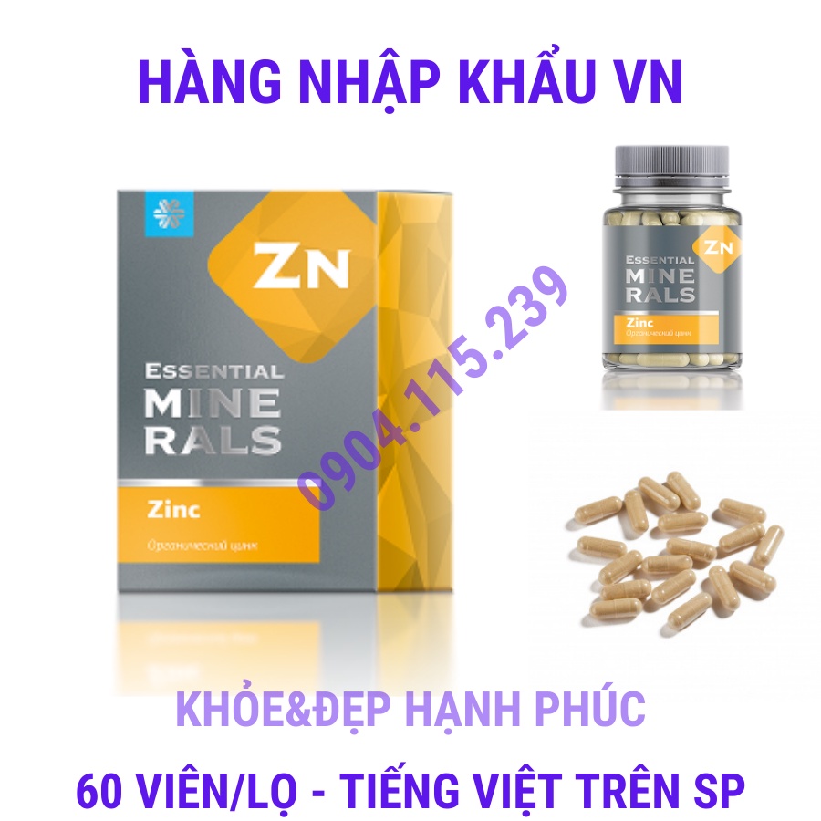 Thực phẩm bảo vệ sức khỏe Essential Minerals Zinc - 60 viên/hộp