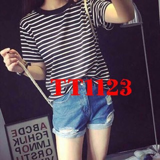 Combo áo phông nữ kẻ tay lỡ