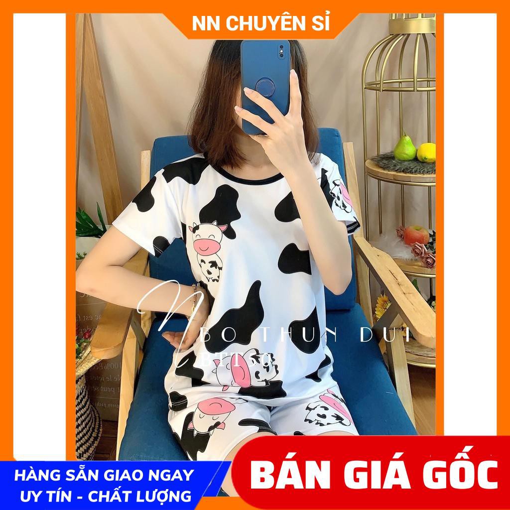 Đồ bộ nữ mặc nhà chất thun in lụa mềm mịn mát in bò sữa in họa tiết dễ thương BTT thun đùi tổng hợp