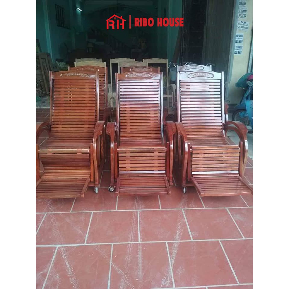 Ghế thư giãn RIBO HOUSE gỗ LIM đa năng vừa dùng để tựa lưng đọc sách và ngả lưng ngủ có bánh xe dễ dàng di chuyển RIB187