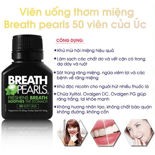 Viên Uống Thơm Miệng Breath Pearls Úc 50 viên [Quà Tặng] - mang lại hơi thở thơm mát cả ngày