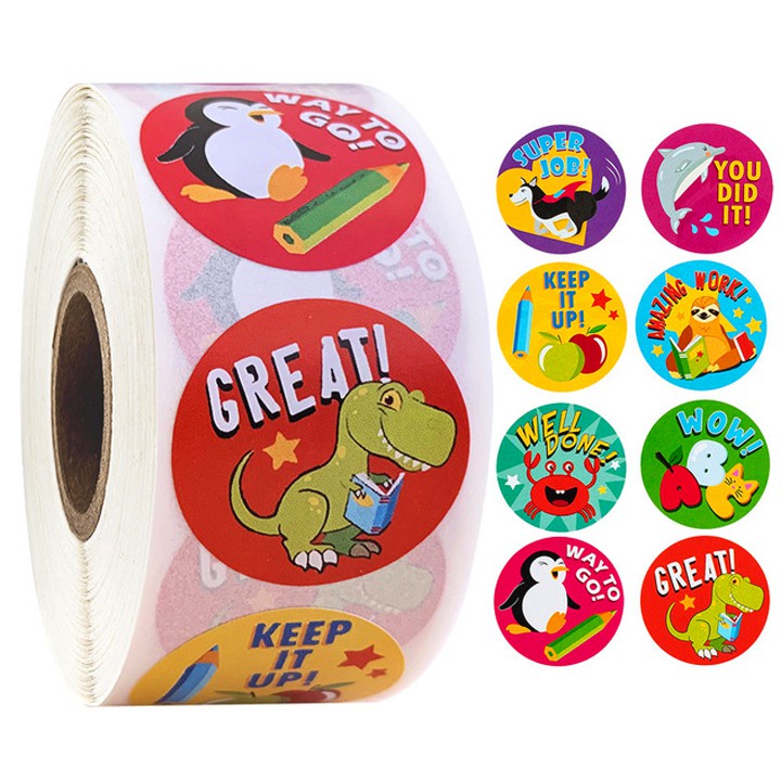 Cuộn 500 sticker nhãn dán khích lệ khen thưởng học tập cho bé yêu với nhiều họa tiết thoả sức sáng tạo