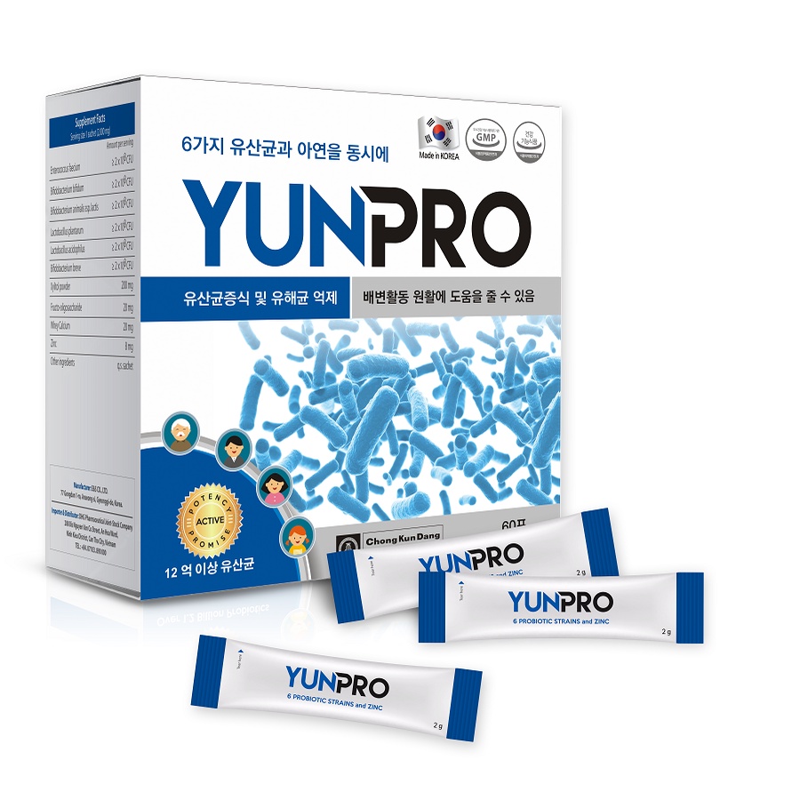 Men vi sinh Yunpro - men hàn Quốc, giúp bổ sung vi khuẩn có lợi, giúp lập lại cân bằng hệ vi sinh đường ruột