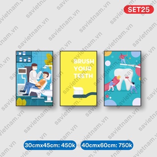 Set tranh nha khoa chủ đề nha khoa trẻ em - chất liệu tranh gỗ bền đẹp, sang trọng