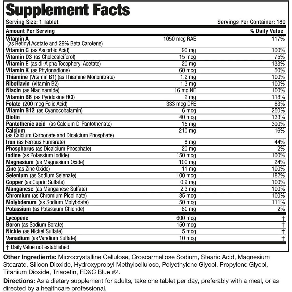 Organic Multivitamin One Daily For Men - 180 viên Mỹ - Bổ sung Vitamin