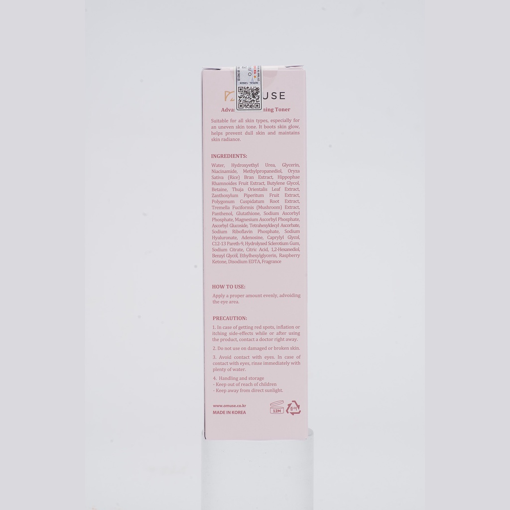 Nước hoa hồng dưỡng trắng và cân bằng độ ẩm da chiết xuất cám gạo OMUSE Advanced Whitening Toner 150ml