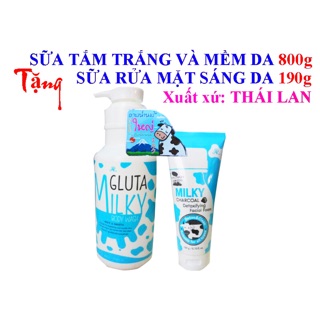Bộ đôi sữa tắm gluta milk và sữa rửa mặt thái lan