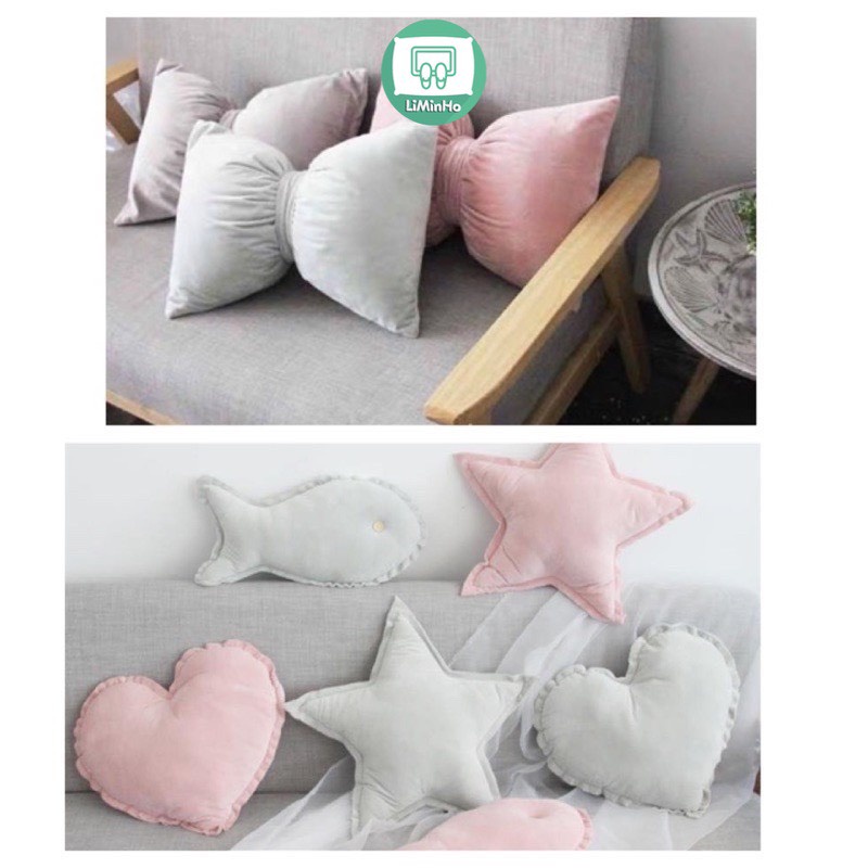 [Mã LIFE20KALL giảm 10% đơn 50K] Gối ôm, gối tựa lưng sofa cute hình cá tim sao nơ vải nhung lụa