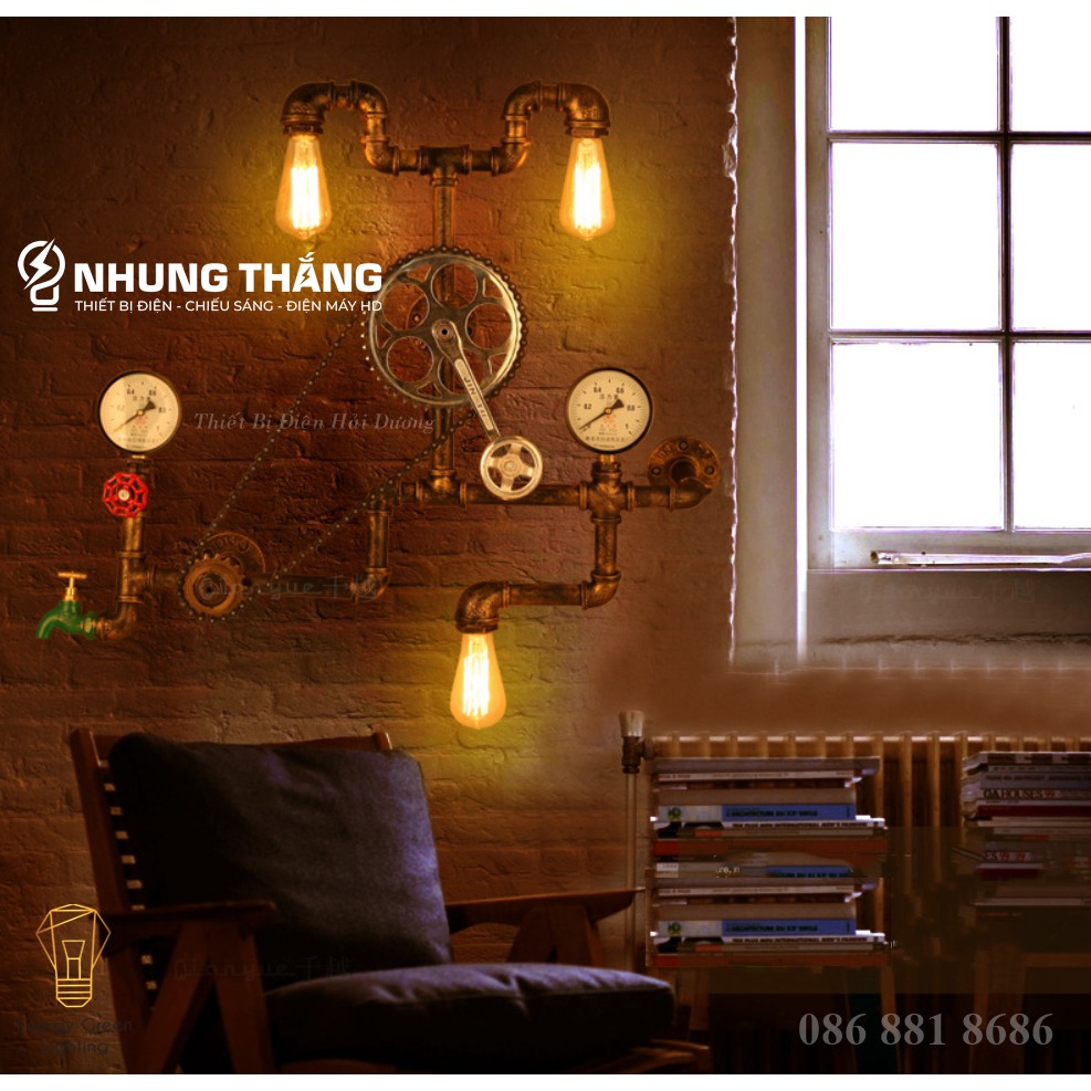 Đèn Tường Retro DT-7869 - Hình Ống Nước - Kiểu Dáng Cổ Điển - Tặng Kèm 3 Bóng T64 - Energy Green Lighting - Bảo Hành1Năm