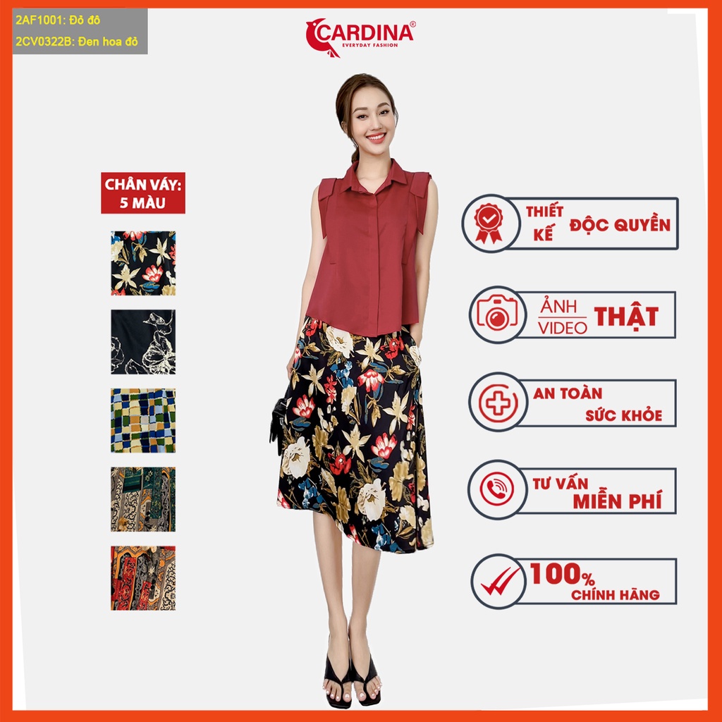 Chân váy nữ CARDINA chất lụa Satin nhật cao cấp 2 lớp dáng xòe họa tiết hoa mix đồ tuyệt đỉnh 2CV03.(không kèm áo)