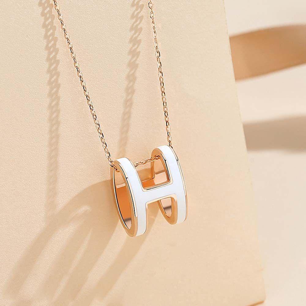 Vòng Cổ Choker Bằng Thép Titan Mặt Chữ H Đơn Giản Thời Trang Hàn Quốc Cho Nữ