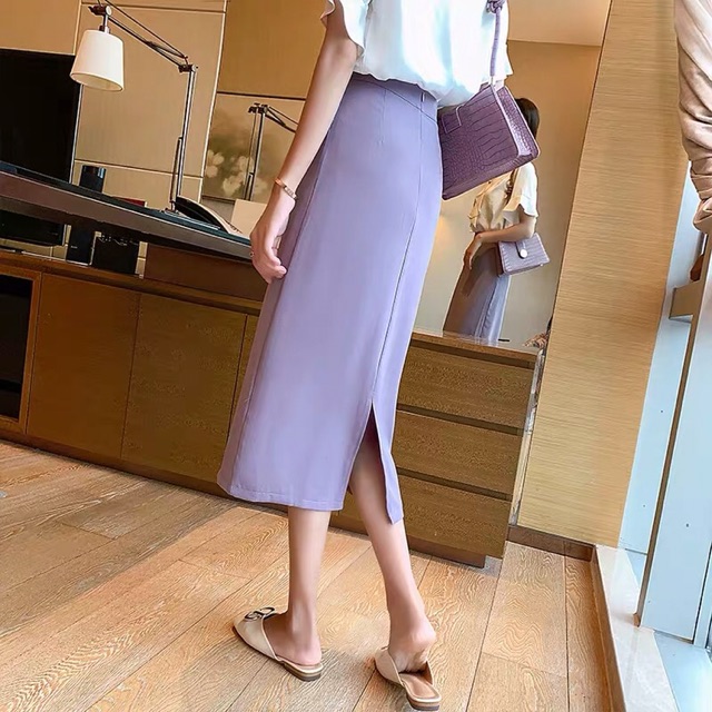 Chân Váy Chữ A màu tím dáng dài 70cm sẻ sau
