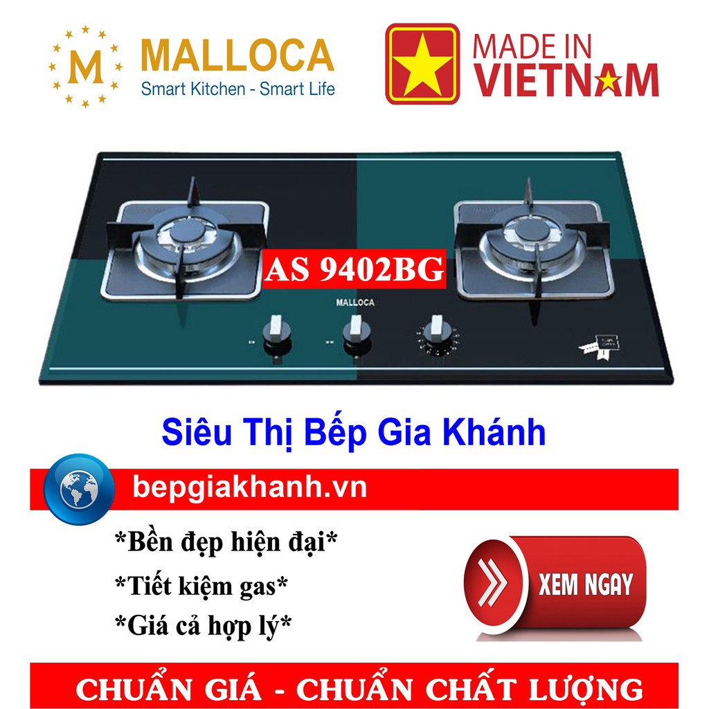 Bếp gas âm 2 vùng nấu Malloca AS 9402BG lắp ráp Việt Nam