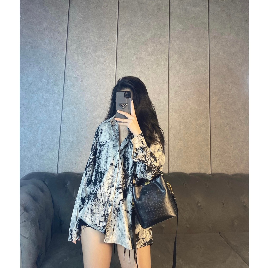 Áo Sơ-mi Nữ Dài Tay Voan Mềm Họa Tiết Loang [LanHin90]