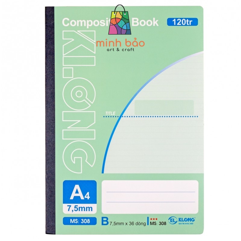 VỞ MAY DÁN GÁY KLONG COMPOSITION BOOK 120/200/260/320/360/460 TRANG A4 58/92 MS 308 (120 TRANG), 309 (200 TRANG)