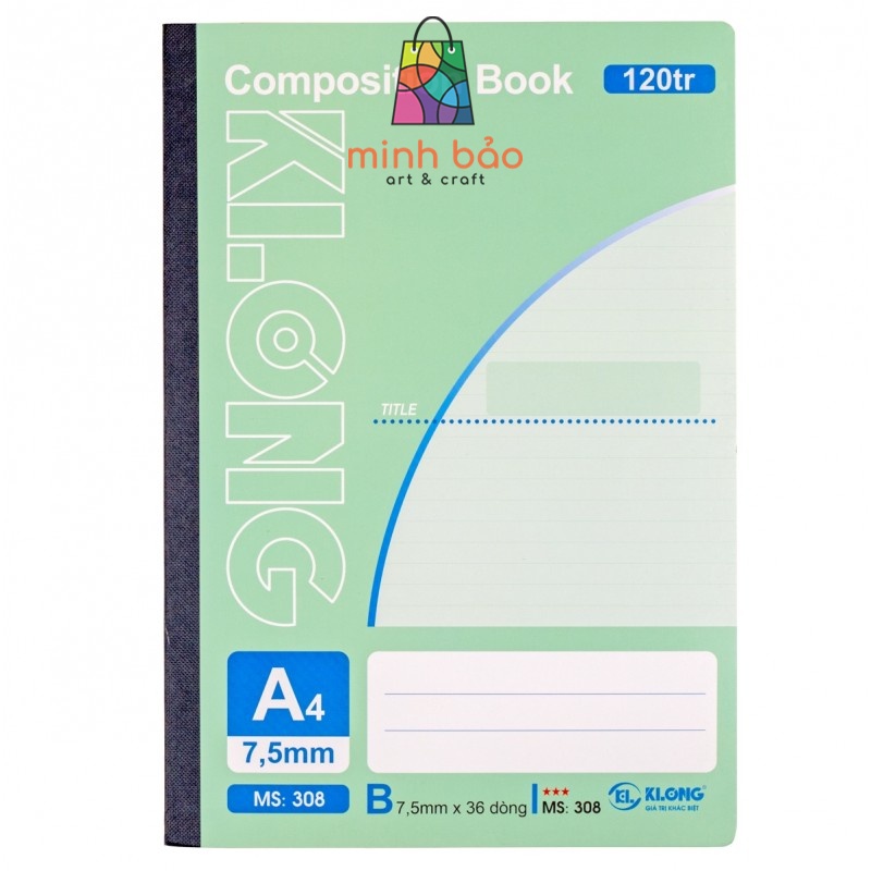 VỞ MAY DÁN GÁY KLONG COMPOSITION BOOK 120/200 TRANG A4 58/92 MS 308 (120 TRANG), 309 (200 TRANG)