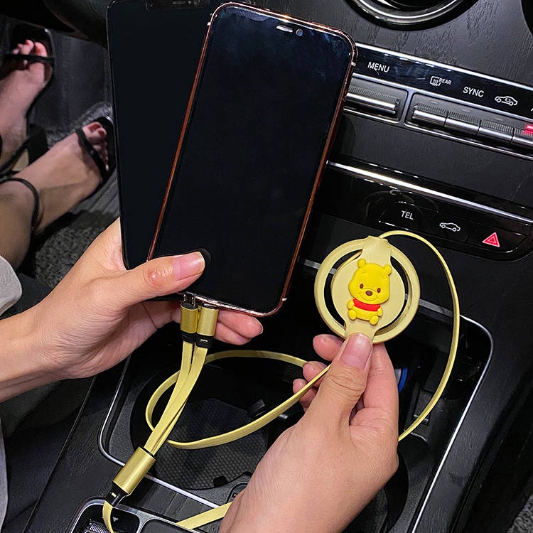 Cáp dữ liệu sạc nhanh Type C 3 trong 1 dùng trên xe hơi hình hoạt hình cho Android Huawei