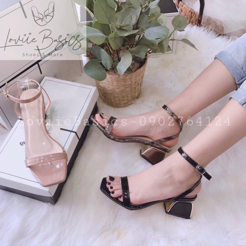 LOVIIE BASICS - GIÀY SANDAL CAO GÓT THỜI TRANG NỮ QUAI MẢNH ĐẾ VUÔNG BỌC ĐỒNG 5 PHÂN - BA MÀU ĐEN KEM CHÌ - G190414