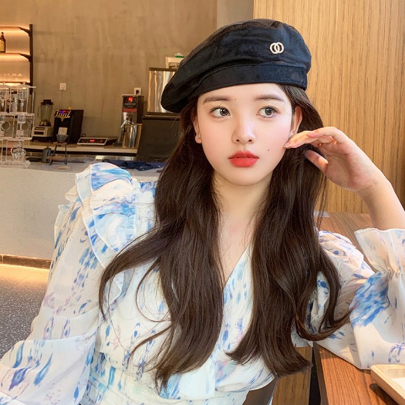 Mũ beret vải nỉ màu trơn thời trang Hàn Quốc