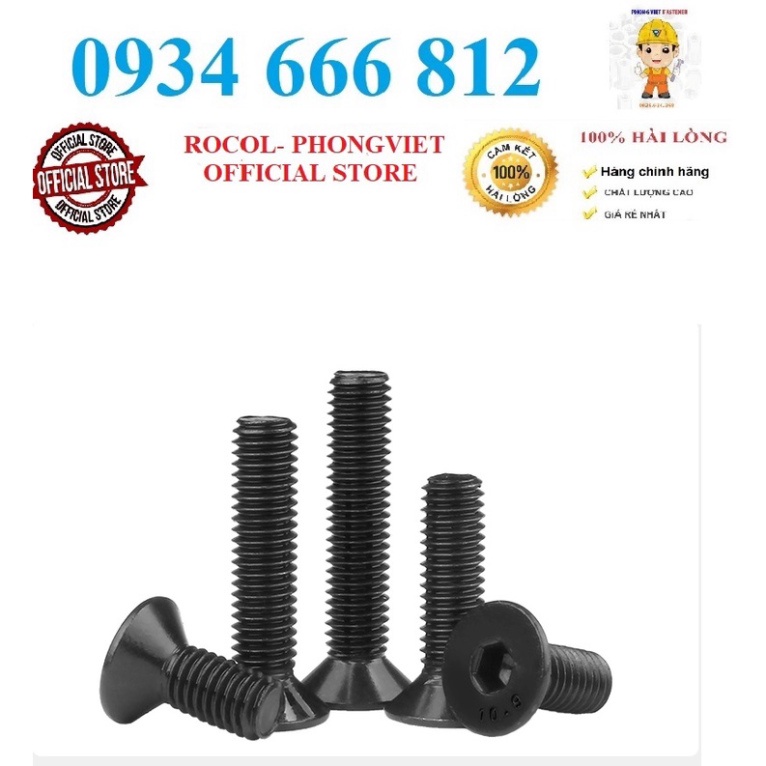 50c M5 Bulong lục giác chìm đầu bằng M5 thép mạ cấp bền 10.9 M5x6, M5x8,M5X10, M5X12, M5X16, M5X20, M5X25,M5X30, M5x40