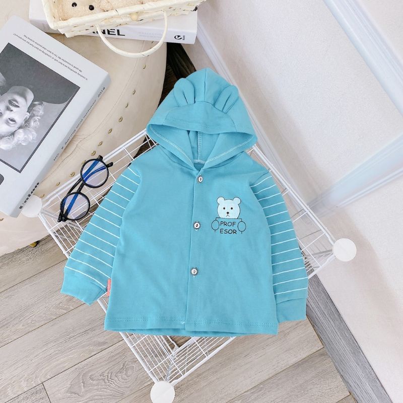 Áo khoác nhẹ chất liệu cotton nỉ có mũ, áo khoác chống nắng cho bé trai bé gái 5-16kg