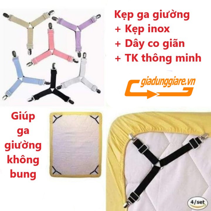 (Bộ 4 cái) Kẹp ga trải giường chống xê dịch cố định và giữ phẳng drap ga phủ giường (Giao mầu ngẫu nhiên)