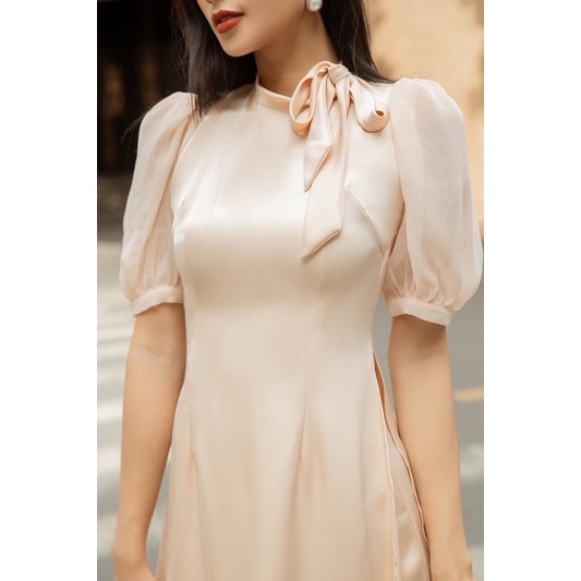 Ceci Cela - Áo Dài Lụa Nơ Cột Tay Phồng Thời Trang Mùa Xuân Viên Minh 3