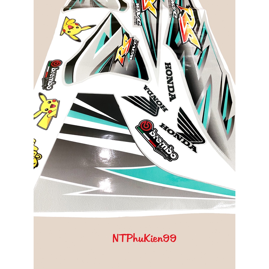 Tem rời Wave Alpha 50cc-100cc-110cc MẪU RS Màu Xanh Lục Bảo.3 Lớp Siêu Đẹp