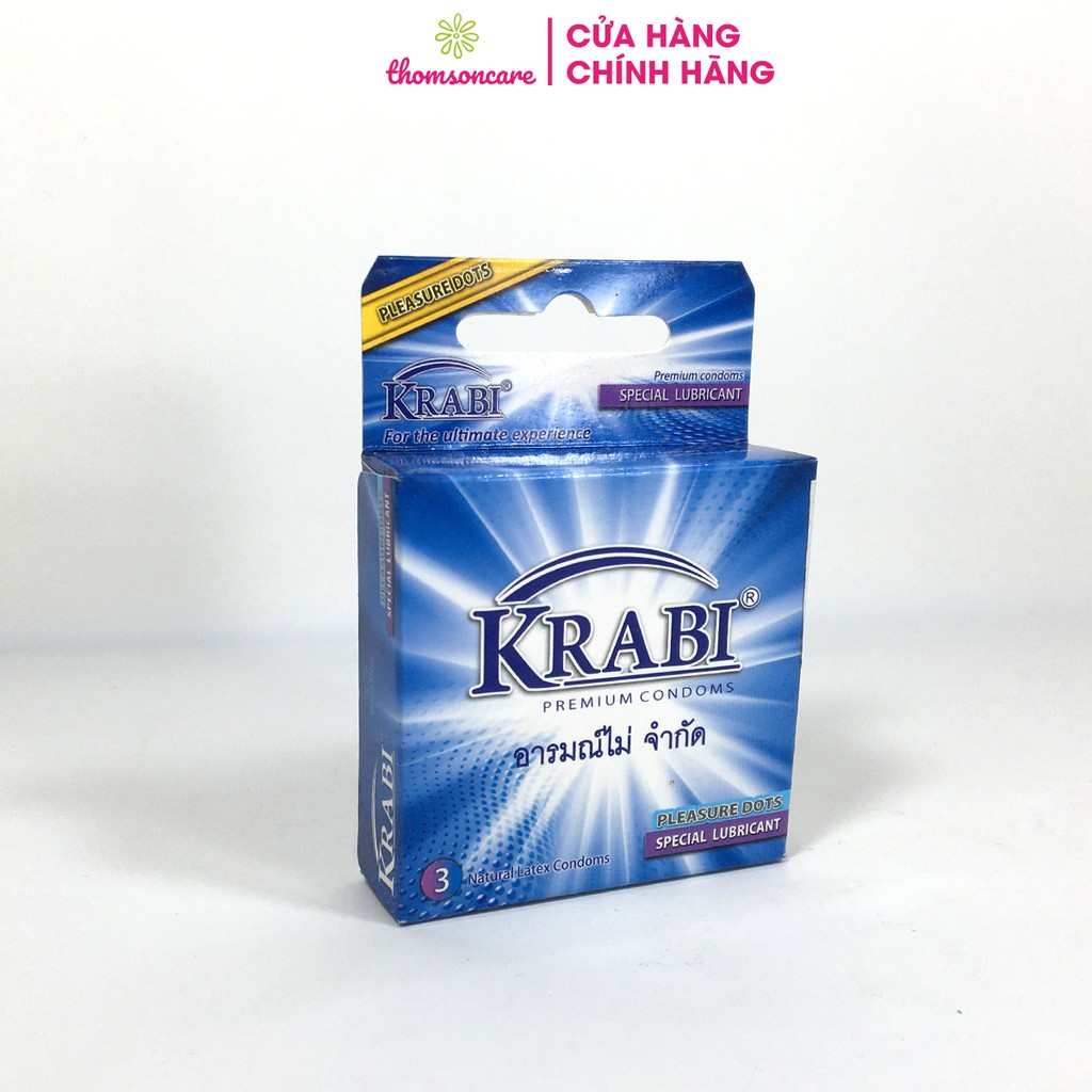 Bao cao su Krabi - Hộp 3 chiếc - Xuất xứ Thái Lan - Giao hàng kín đáo, luôn che tên