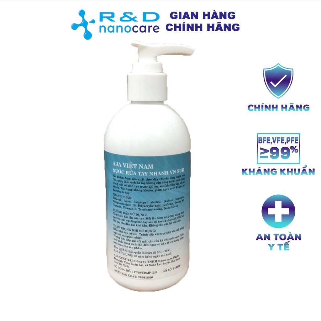 Nước rửa tay khử khuẩn, xịt rửa tay ngăn ngừa vi khuẩn 99% - Hàng chính hàng R&amp;D Nanocare
