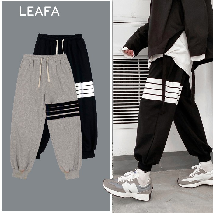 Quần Thể Thao Nam Dáng Jogger Bo gấu QJ28 Sọc Ngang Ống Rộng Phong Cách Hàn Quốc Thời Trang LEAFA
