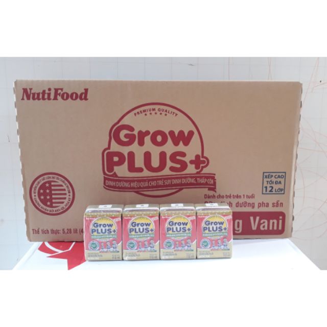 (Date 12.2019) Lốc 4 hộp sữa pha sẵn Nutifood grow plus đỏ 110ml