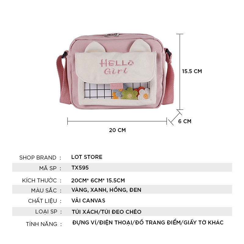 Túi đeo chéo nữ đi học mini nhỏ gọn giá rẻ đẹp dễ thương nhiêu ngăn LOT STORE TX595