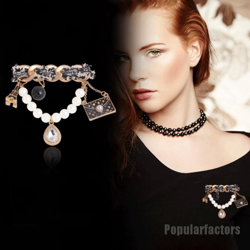 1 Ghim Cài Áo Với Thiết Kế Hoa Pha Lê Và Ngọc Trai