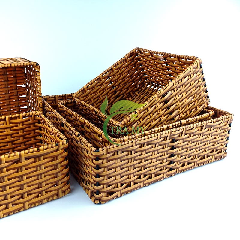 Khay Mây Nhựa Đan Vuông Đựng Trái Cây Hoa Quả Bánh Kẹo Quán Ăn Nhà Hàng Gia Đình Gọn Nhẹ Tiện Lợi - Mây Tre Trà My