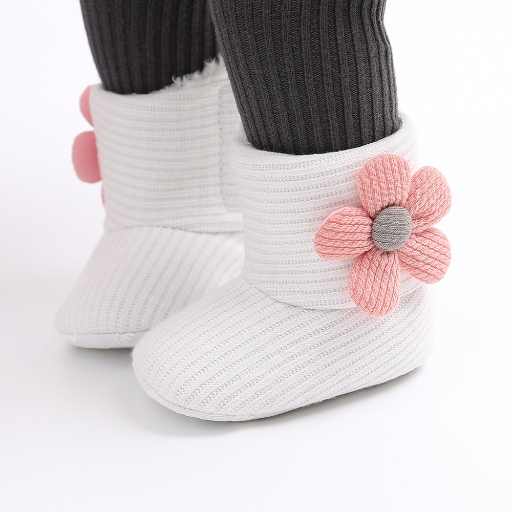 Giày Bốt Cotton Đính Hoa Giữ Ấm Mùa Thu Đông Cho Bé Gái 3-15 Tháng Tuổi