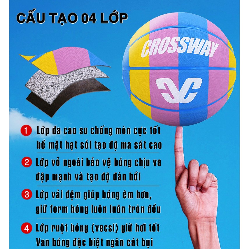 Quả Bóng Rổ Cao Su Số 3 4 5 6 7 Chính Hãng CrossWay Full Size Cho Trẻ Em Và Người Lớn Phù Hợp Với Sân Bóng Rổ Ngoài Trời