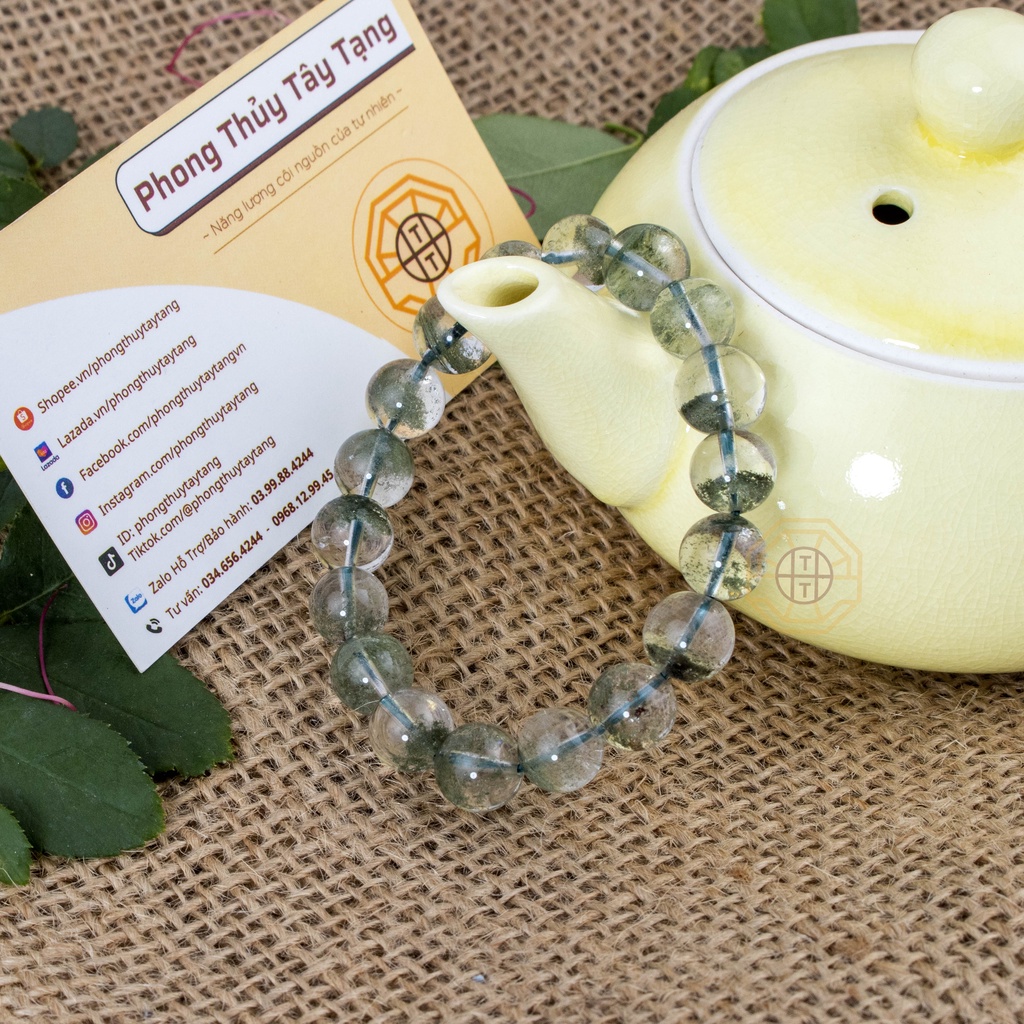 Vòng Tay Phong Thủy Đá Ưu Liinh Xanh Tự Nhiên [TẶNG HỘP GỖ CAO CẤP] tài lộc nam nữ mệnh Mộc Hỏa - Phong Thủy Tây Tạng