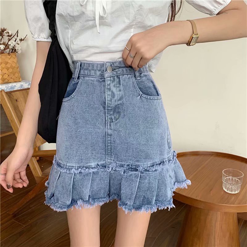 Chân Váy Denim Chữ A Lưng Cao Size Lớn 5xl