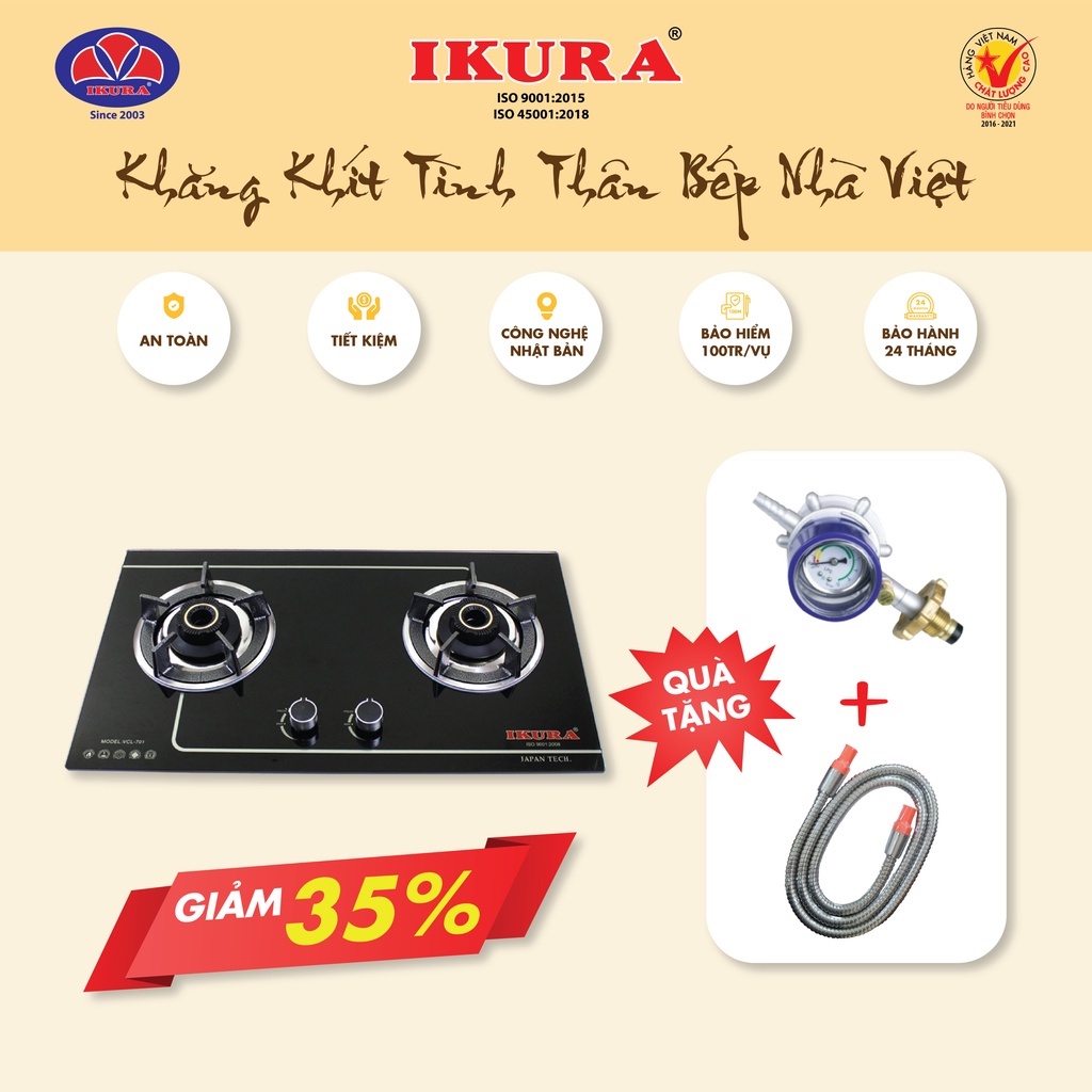 Bếp âm IKURA - 702 - Bếp gas âm mặt kính cường lực